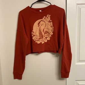Red Fennec Design Heron and Nasturtium Crop Crew Size Medium